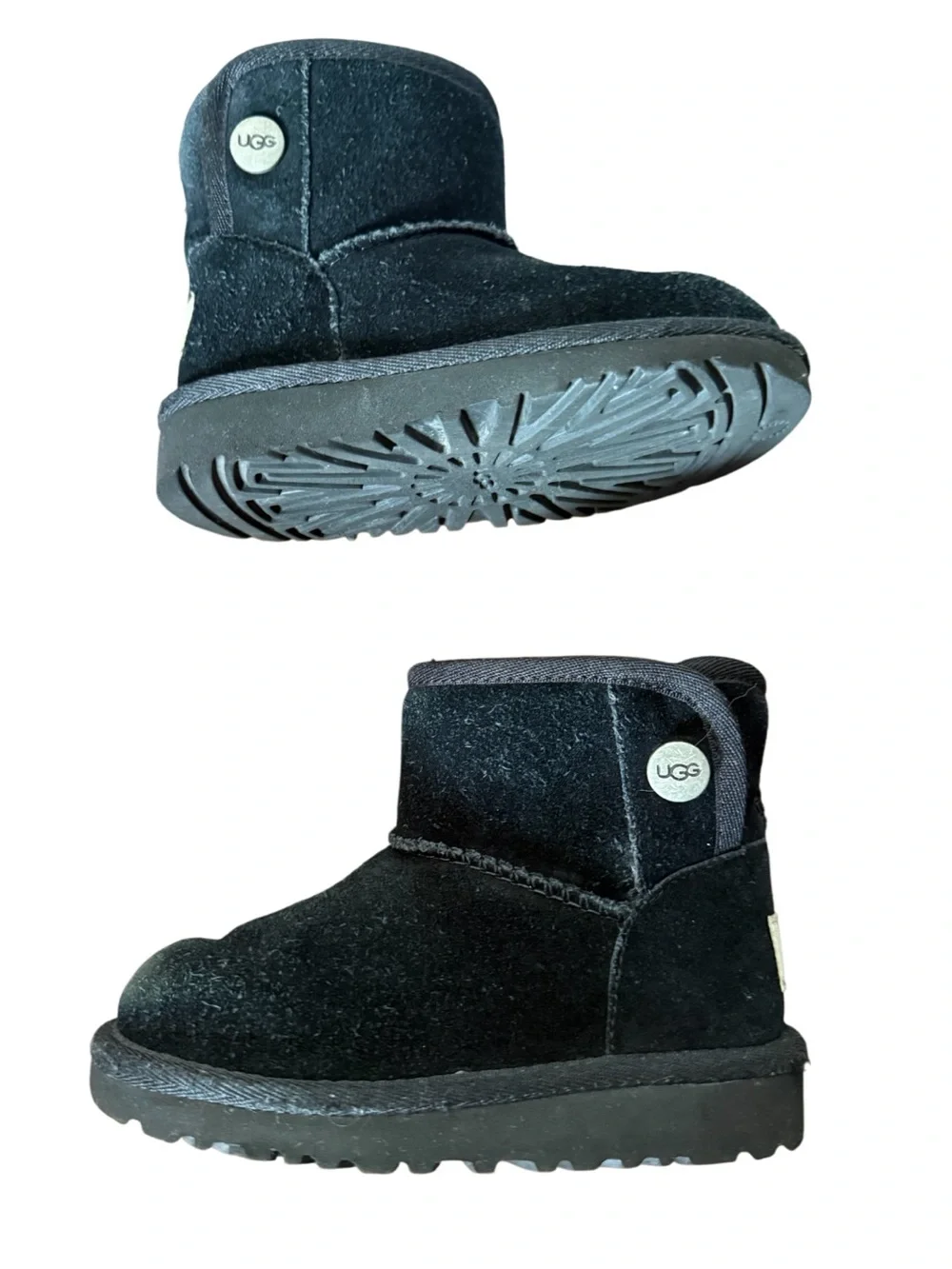 UGG Kids Jon’s Short Plush Boot - Black Suede-Size 8